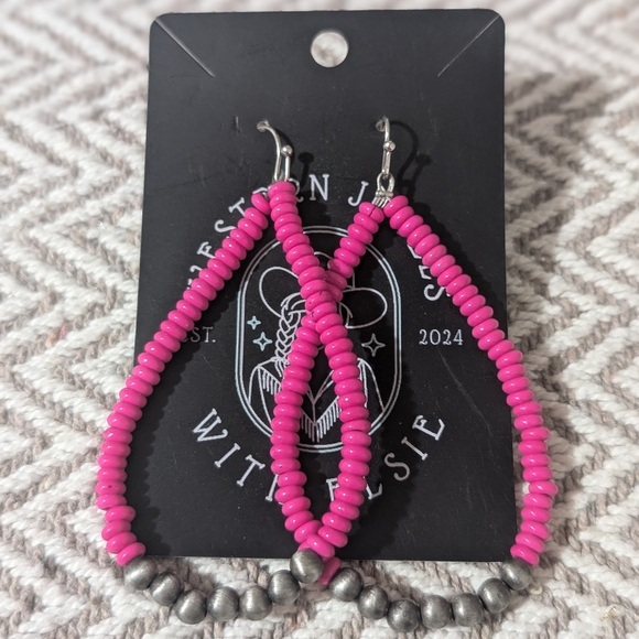 Pink and Silver Beaded Earrings - Picture 2 of 4